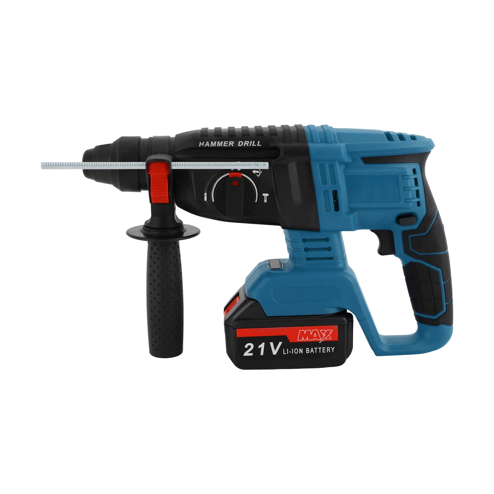 Blue Cordless Rotary Hammer Drill 21V Brushless for Dewalt 20V Max Battery, 4-in-1 Rotary Hammer with Safety Clutch, 800W Equivalent for Concrete/Masonry/Wood/Metal, 5 Drills & Gloves Included