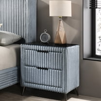 Blue Corduroy Upholstered Nightstand - Modern Bedroom Furniture With 2 Drawers And Build Nightstand, Drawer Storage Metal Legs Design