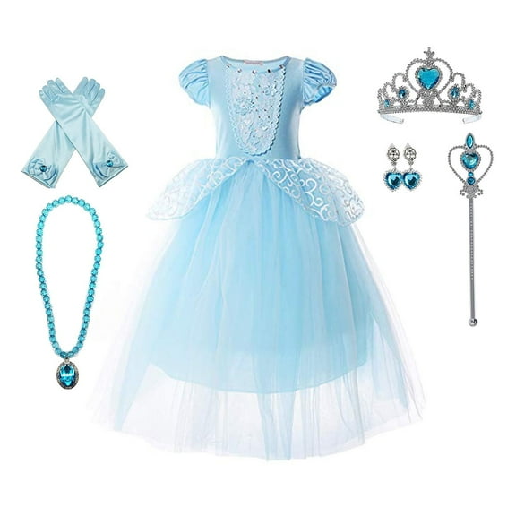 Blue Costume Dress Princess Girls Birthday Party Cosplay with Outfit Accessories