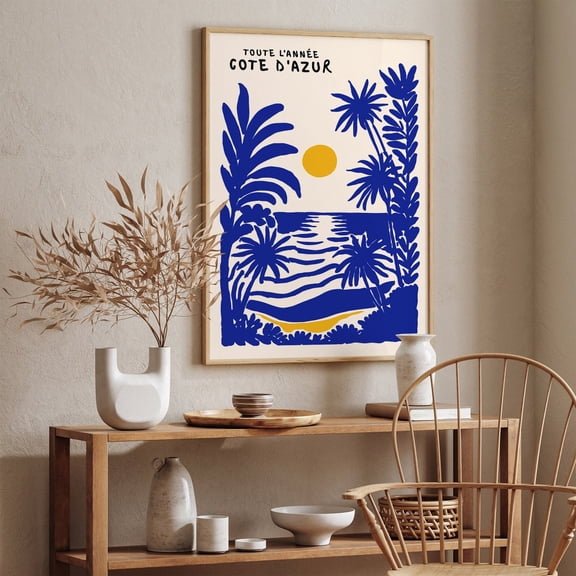 Blue Cote Dazur French Riviera Travel Art Unframed Paper Print