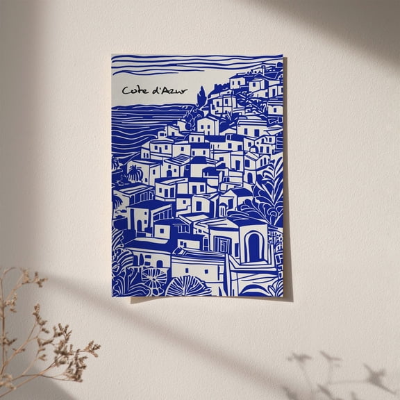 Blue Cote dAzur Vintage French Riviera Travel Design 1 Unframed Paper Print