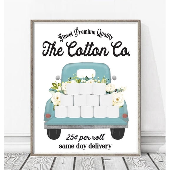 Blue Cotton Co Truck Bathroom Wall Art, Turquoise Aqua 25 Cents Per Roll Delivery Bath Room Wall Decor Home Decor, 12x18 UNFRAMED