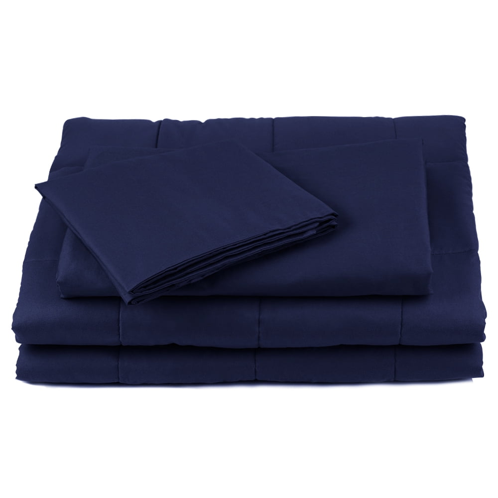 Blue Cotton Duvet Cover for 48x72 Weighted Blanket with 2 Pillowcases