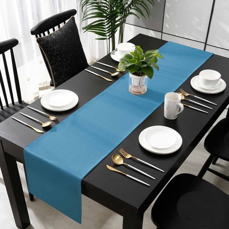 Blue Cotton Linen Table Runner 18 x 72 inch Modern Pure Wave Ride Non-slip Rectangular Dining Table Decor for Wedding Party Holiday Dinner