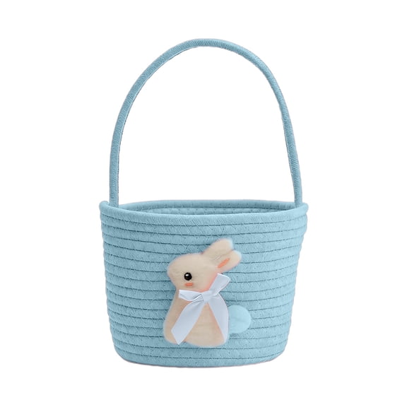 Blue Cotton Rope Catch-All, Holiday Storage Basket, Rustic Woven Bin With Sturdy Braid, Lightweight Frame And Pastel Accents For Living Room And Gift Giving