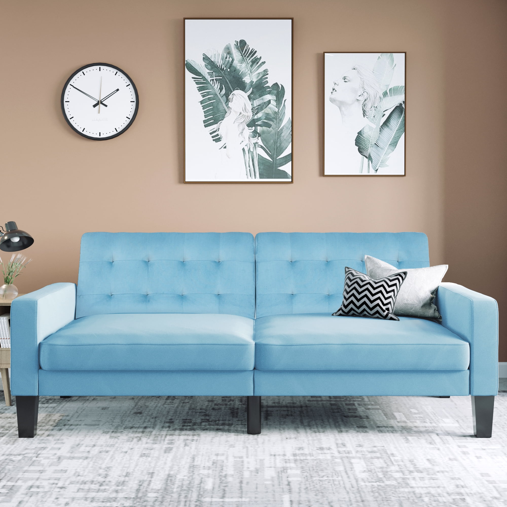 Blue Couch, SEVENTH Convertible Sofa Bed, Modern Fabric Sleeper