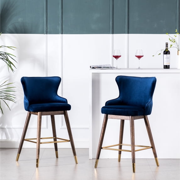 Blue Counter Height Stools with Wingback, Set of 2 | Solid Rubberwood ...