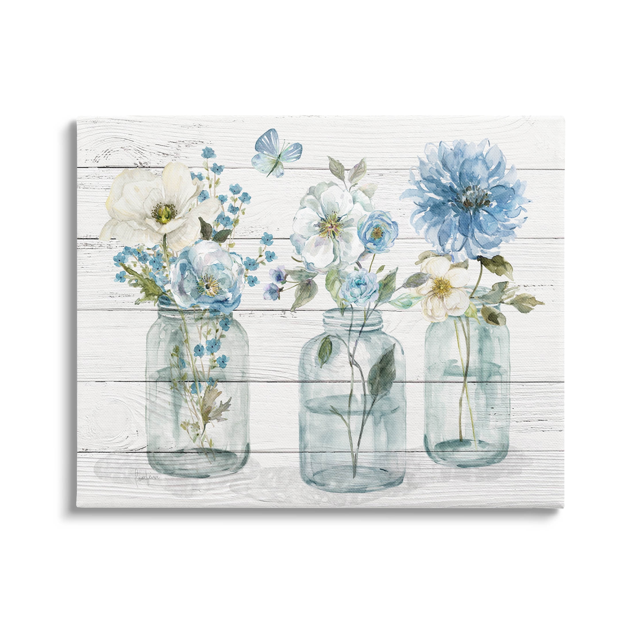 Blue and White Floral Country Jar Canvas Wall Art