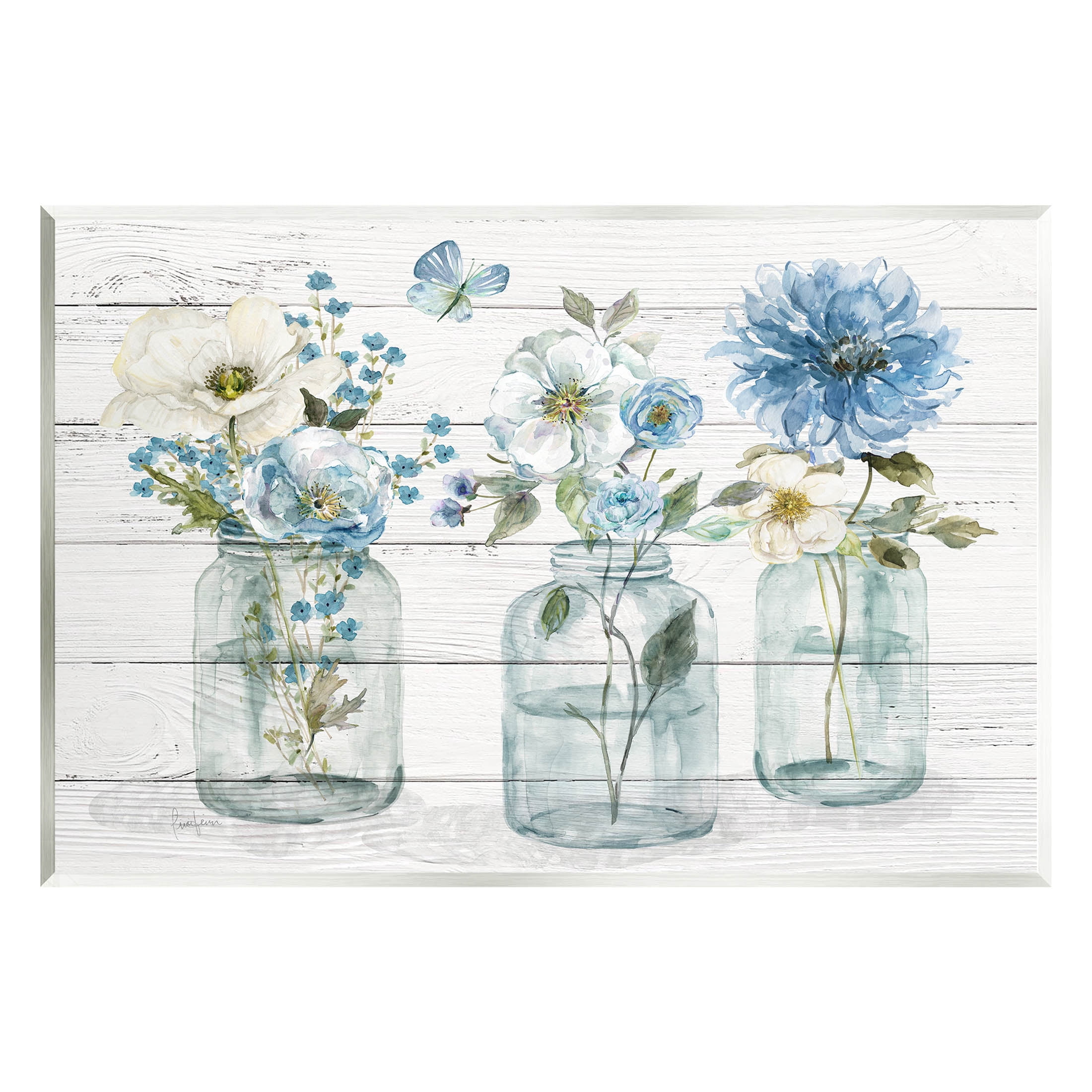 Blue Country Jar Bouquets Botanical & Floral Graphic Art Unframed Art Print Wall Art