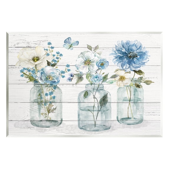 Blue Country Jar Bouquets Botanical & Floral Graphic Art Unframed Art Print Wall Art