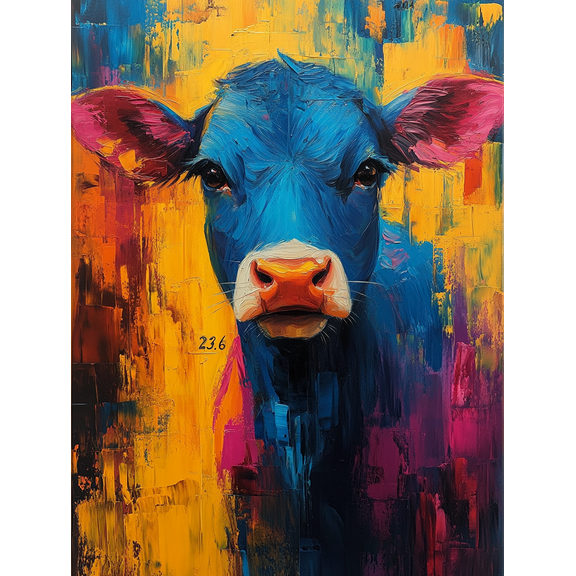 Blue Cow Canvas PaintingSuitable for Living Room Bedroom Office Kitchen and Dining Room Decoration