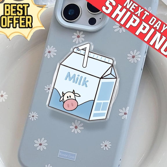 Blue Cow Milk Carton Phone Grip, Aesthetic Kawaii MagSafe Pop Socket, Cute Pastel Blue Milk Gift, Realistic Dairy Carton Mobile Stand