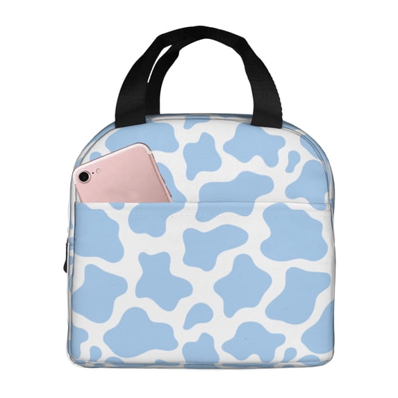 Blue Cow Pattern Lunch Bag Reusable Insulated Tote Box Leakproof Thermal Cooler For Office Work Shopping Picnic Camping Or Travel