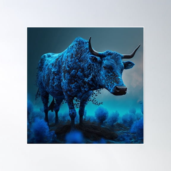 Blue Cow Poster Wall Art, Modern Wall Decor, 16x16 UNFRAMED