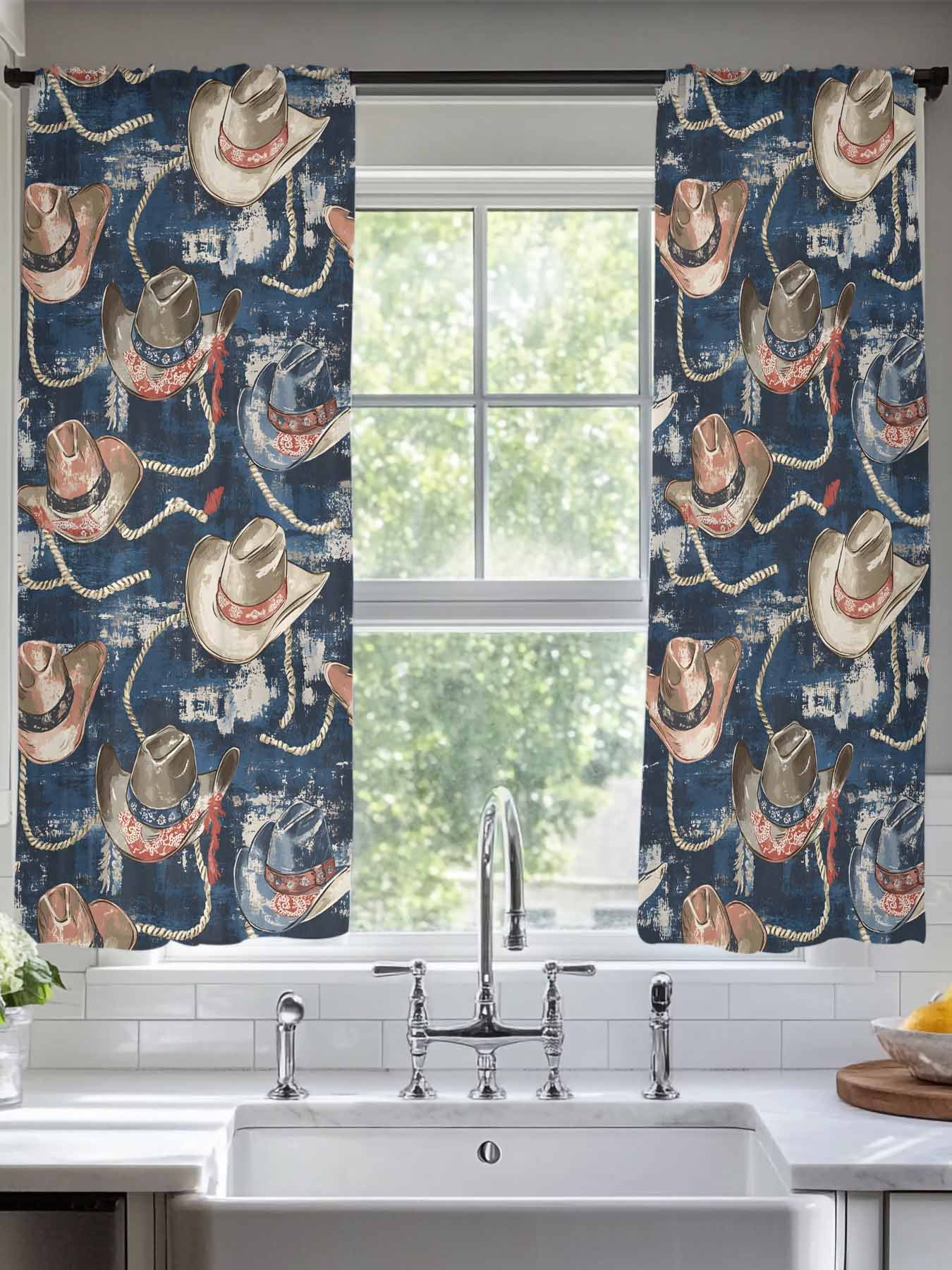 Blue Cowboy Sheer Curtains for Living Room Bedroom Country Western