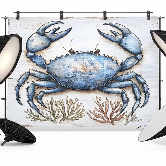 Blue Crab Backdrop for Photography, Ocean Coral Vintage Nautical Photo Backdrop Portrait Background Party Banner Photo Backgrounds for Studio Booth Props, 7x5ft