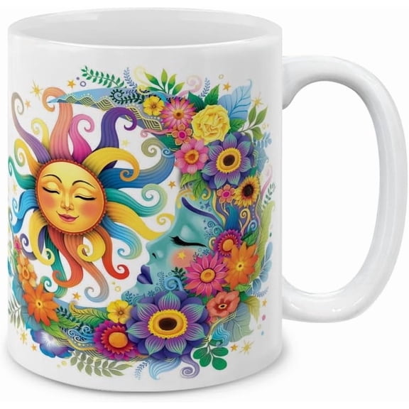 Ceramic Coffee Mug Colorful Sun and Moon Novelty Coffee Tea Cup Ceramic Mug for Women Men Birthdays Gift - 11 OZ