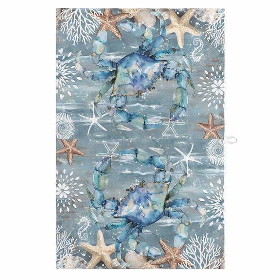 Blue Crab Coastal 1 Pack Kitchen Towel, Water Absorbent Dish Towel, Summer Beach Nautical Starfish Coral Decorative Hand Towels - Quick Drying Cloth for Cooking Baking, 18x28 Inch