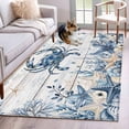 thumbnail image 1 of Blue Crab Coastal Area Rugs 2.7'x5', Washable Small Throw Rugs for Kitchen Bedroom, Beach Starfish Nautical Coral Retro Indoor Outdoor Rug Non-Slip Low Pile Carpet Runner Reversible Floor Mats, 1 of 8