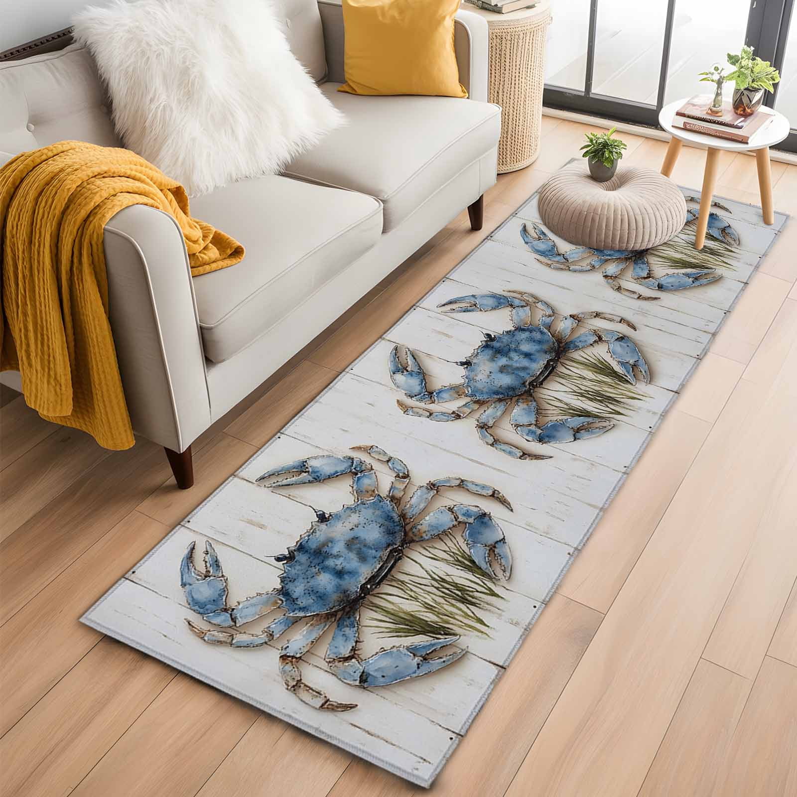 Blue Crab Coastal Kitchen Runner Rug 2x6 Washable Runners for Hallway ...