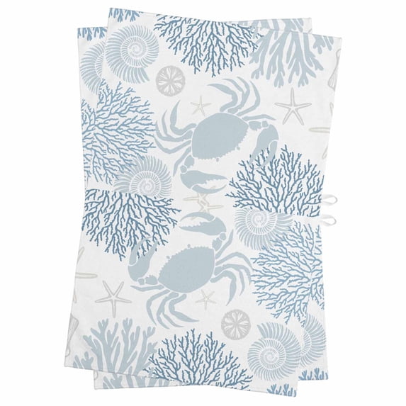 Blue Crab Coastal Kitchen Towels Set of 2, Water Absorbent Dish Towel, Summer Coral Nautical Decorative Hand Towels - Quick Drying Cloth for Cooking Baking, 18x28 Inch