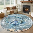 thumbnail image 1 of Blue Crab Coastal Round Area Rug 7 FT,Non Slip Living Room Area Carpet,Summer Beach Nautical Starfish Coral Washable Soft Circular Rug Non-Shedding Floor Carpet for Bedside Office Play Room Classroom, 1 of 9