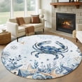 thumbnail image 1 of Blue Crab Coastal Round Area Rug 8Ft Washable Large Circle Rugs for Living Room Dorm, Beach Starfish Nautical Coral Botanical Non-Slip Carpet Floor Mats Indoor Outdoor Carpet Runner Home Decor, 1 of 8