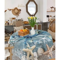 Blue Crab Coastal Tablecloth Square Table Cloth 54x54, Waterproof Tablecloth Outdoor Table Cloth, Summer Beach Nautical Starfish Coral Washable Table Cover for Kitchen Dining Party