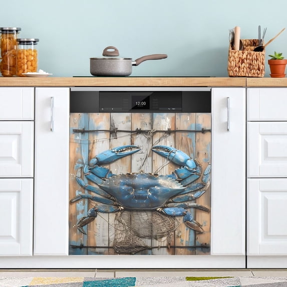 Blue Crab Dishwasher Magnet Cover Reuseable Refrigerator Magnet Cover Decal Kitchen Fridge Microwave Stickers Hoilday Party Decor 23 x 26 inch