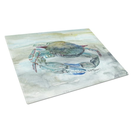 Blue Crab Watercolor Glass Cutting Board Large