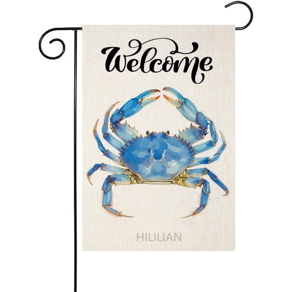 Blue Crab Welcome Garden Flag 12 x 18 Inch Double Sided, Coastal Watercolor Ocean Yard Flag for Outdoor Porch Lawn Patio Beach House Summer Decor