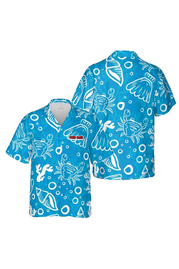 Blue Crab and Shellfish In The Ocean Short Sleeve Hawaiian Shirt Size S-5XL