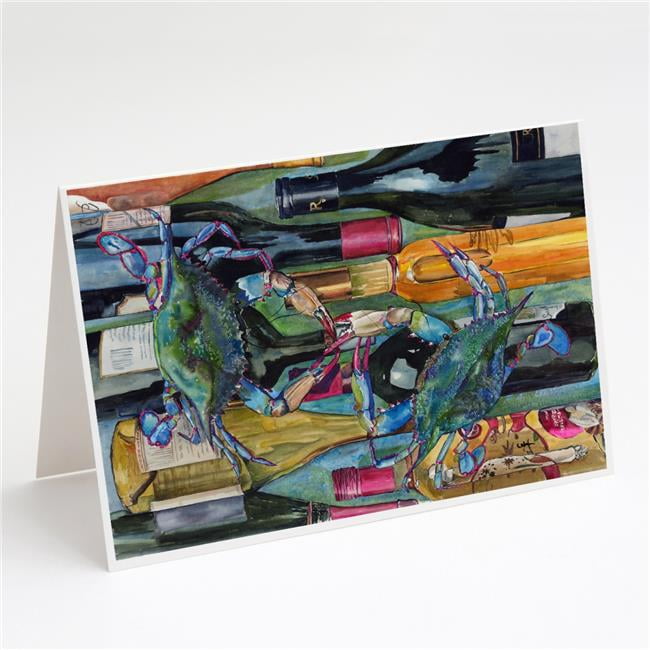 Blue Crabby Wine Bottles Greeting Cards & Envelopes - Pack of 8