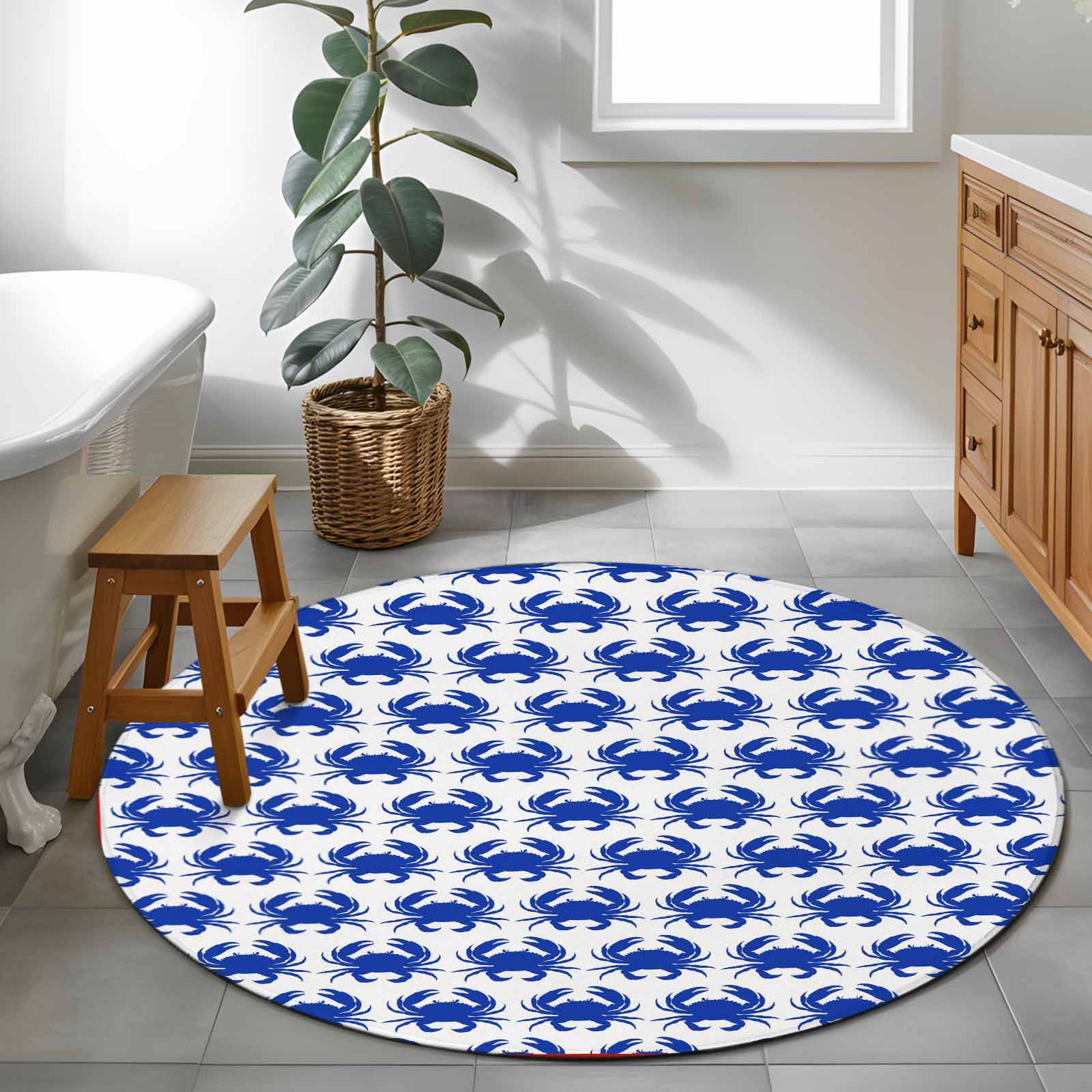 Blue Crabs 4ft Round Rug for Cozy Reading Nook Home Office Chair Area ...