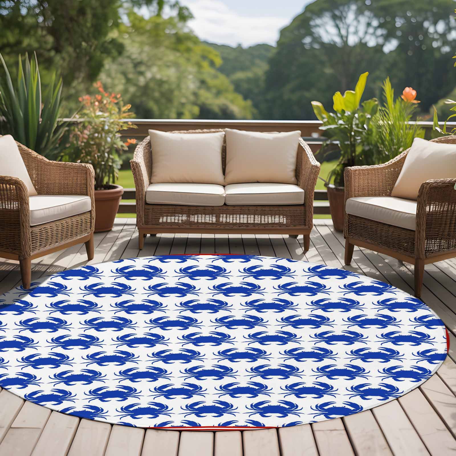 Blue Crabs 8ft Round Rug for Open Concept Living Room Seating Zone ...