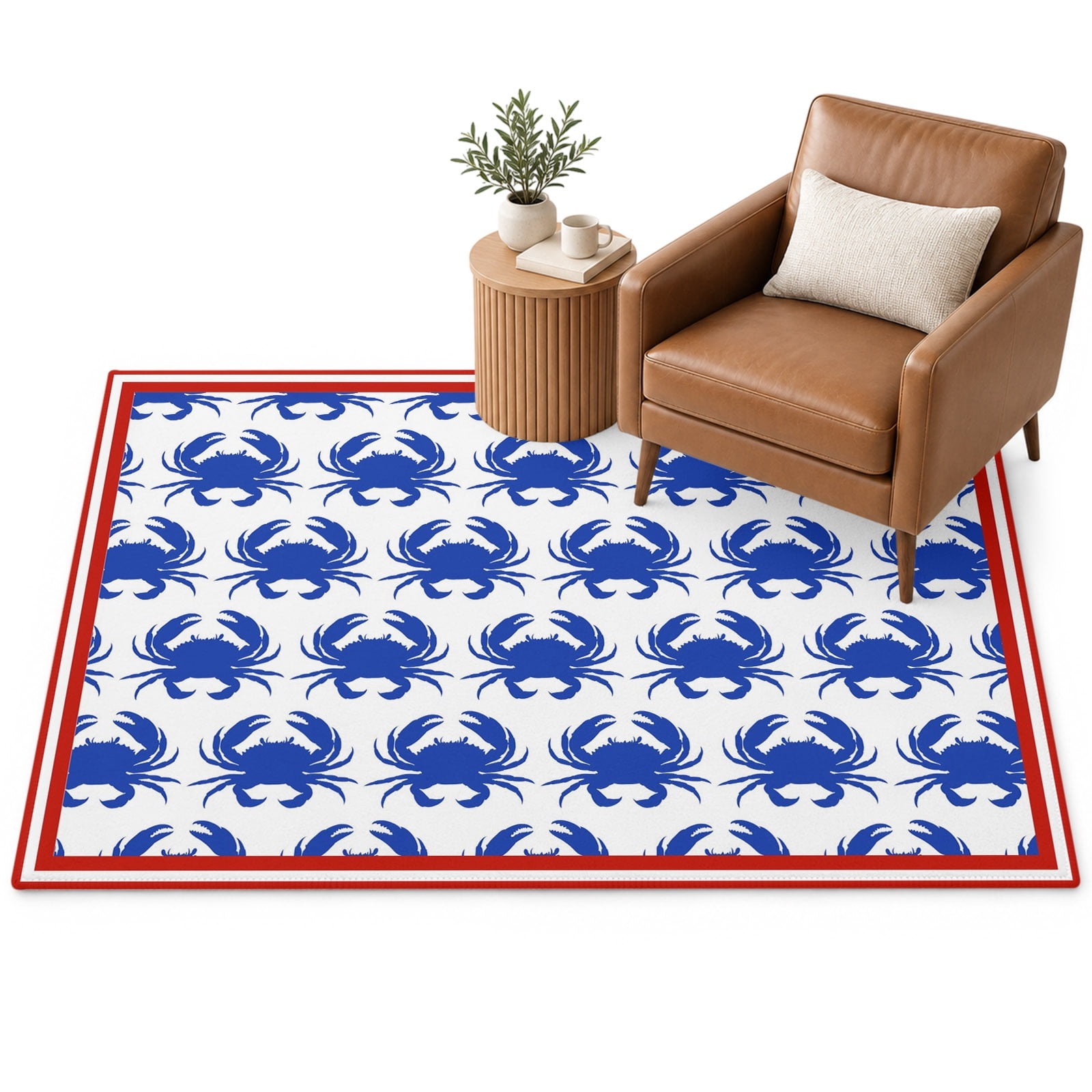 Blue Crabs Area Rug 3'x5', Abstract Summer Ocean Blue Crab Red Stripes ...