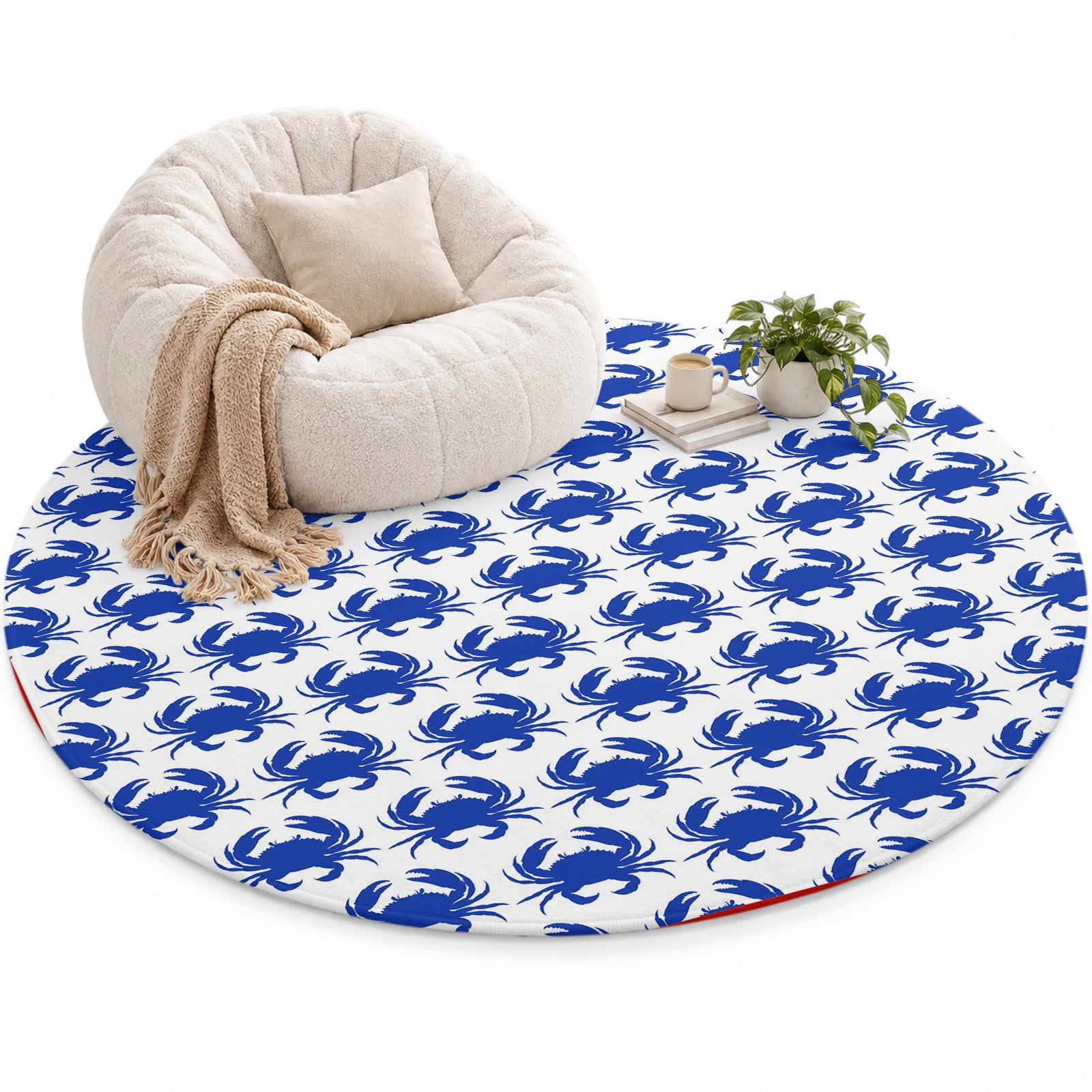 Blue Crabs Area Rug 5', Abstract Summer Ocean Blue Crab Red Stripes ...