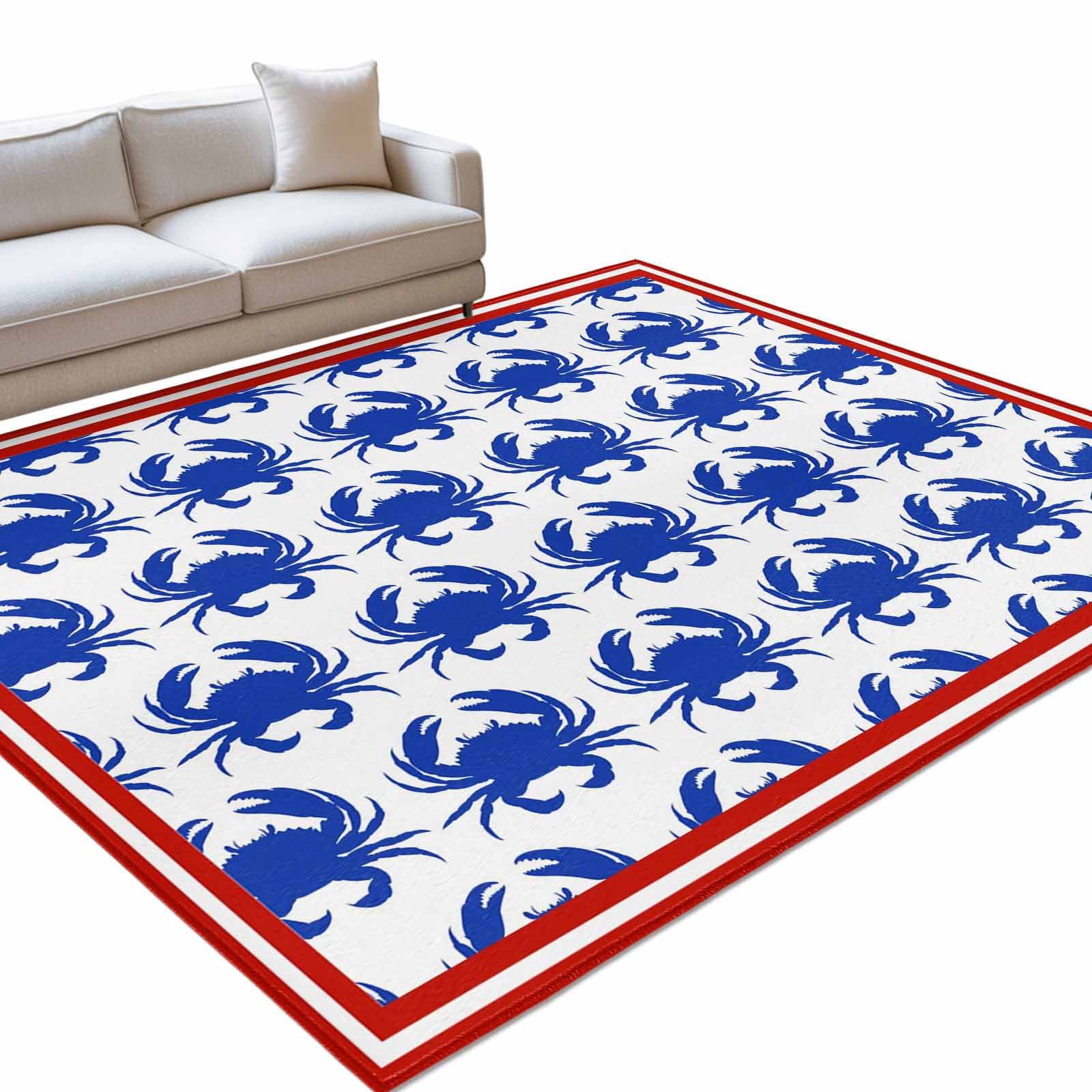Blue Crabs Area Rugs 5x7ft Abstract Summer Ocean Blue Crab Red Stripes ...