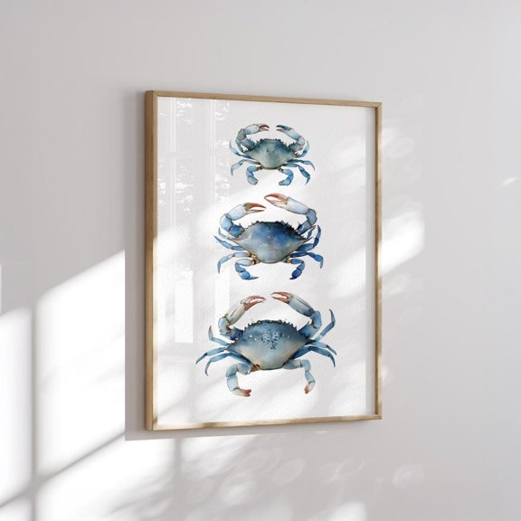 Blue Crabs Coastal Wall Art Decor Unframed Paper Print