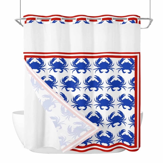 Blue Crabs No Hook Shower Curtain and Snap in Liner Set, Abstract ...