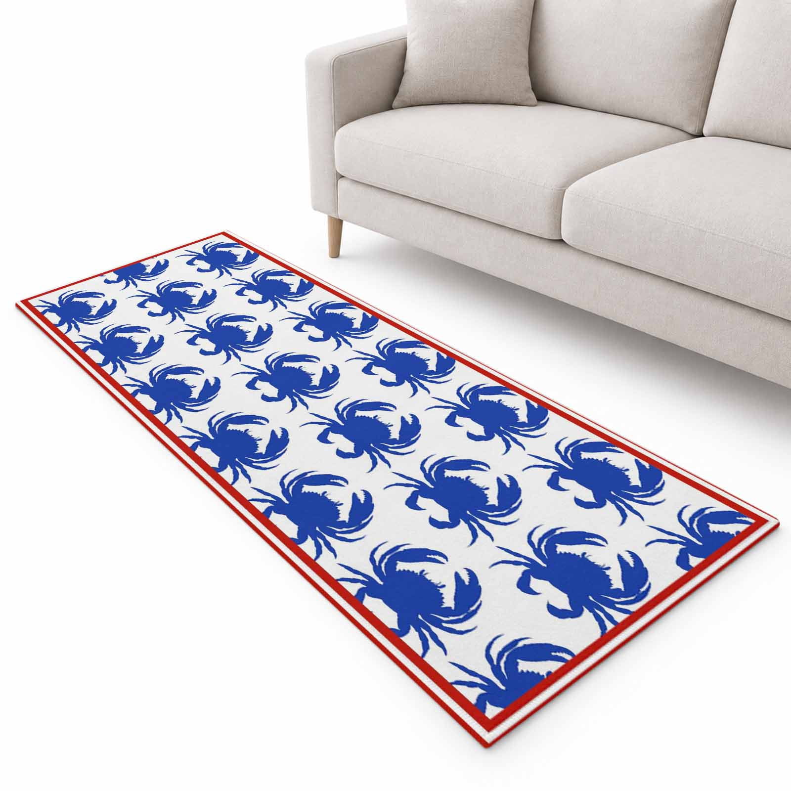 Blue Crabs Runner Rug 2'x6', Abstract Summer Ocean Blue Crab Red ...