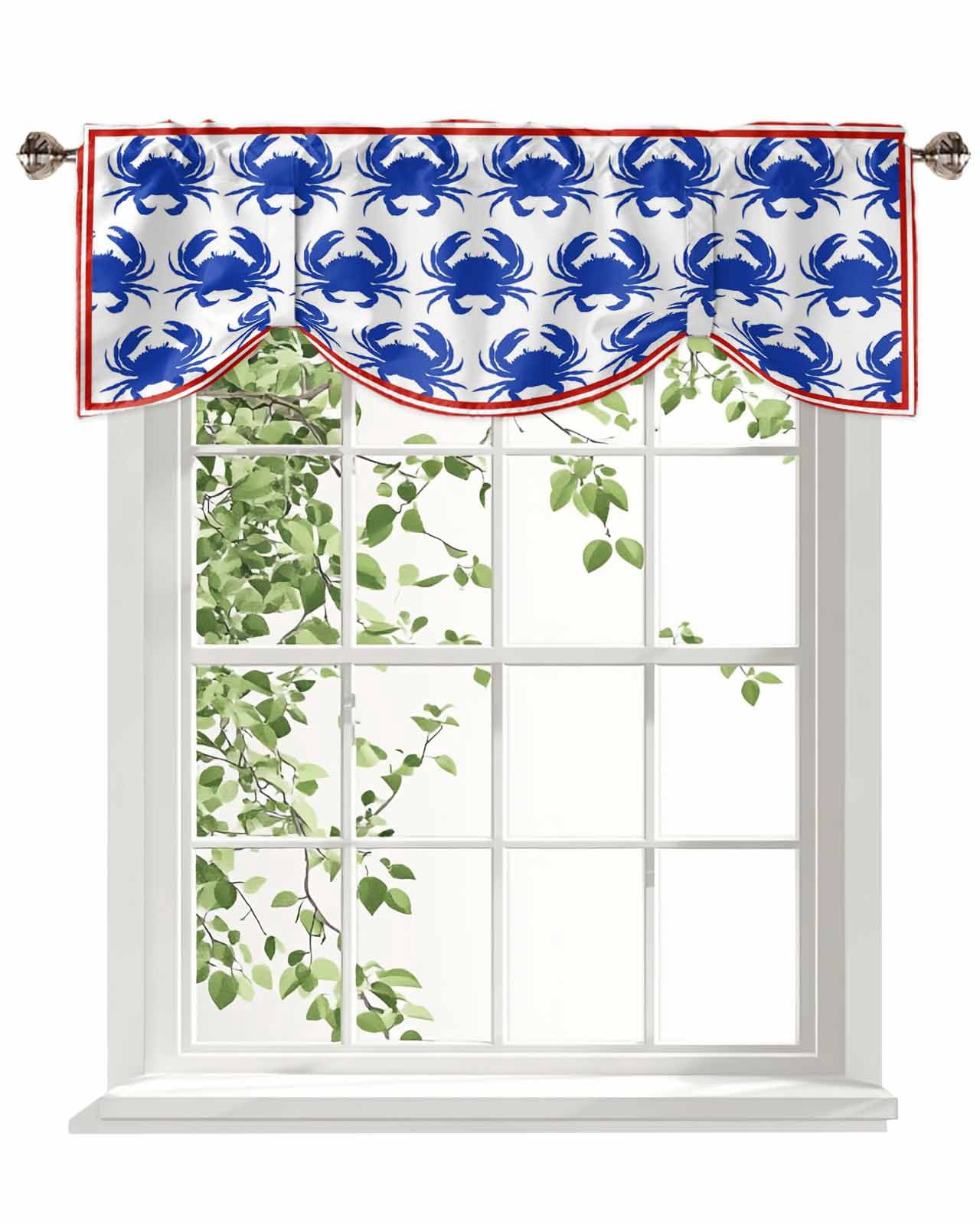 Blue Crabs Tie Up Valances Curtain, Abstract Summer Ocean Blue Crab Red ...