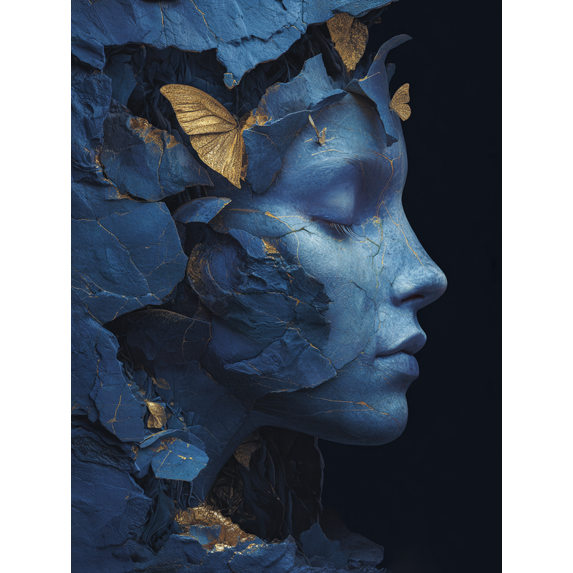 Blue Cracked Face Butterfly Canvas Print, Ideal for Living Room, Bedroom, Office, Hallway, Study Decor