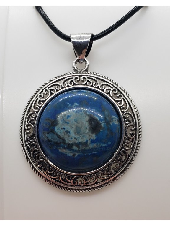 Blue Crazy Lace Agate Antique Silver Necklace