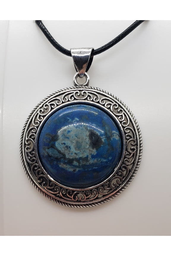 Blue Crazy Lace Agate Antique Silver Necklace