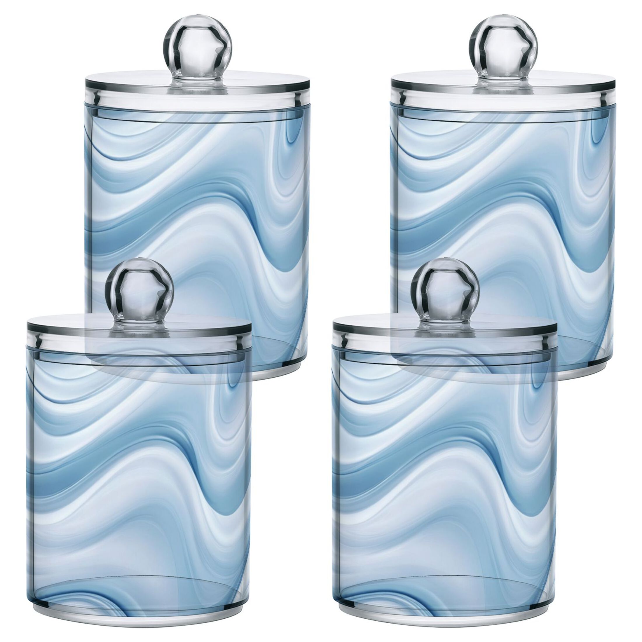 Blue Creamy Wavy Translucent Plastic Cans Storage Canisters with Lid ...