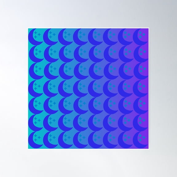 Blue Crescent Moon & Small Stars Poster Wall Art, Modern Wall Decor, 16x16 UNFRAMED