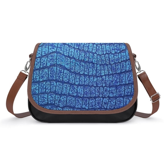 Blue Crocodile Pattern Vintage Crossbody Bag for Women Medium Leather Hobo Bags Shoulder Bag Classic City Leather Satchels