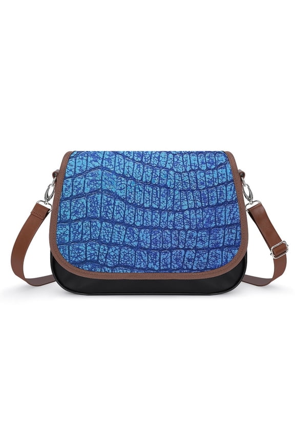 Blue Crocodile Pattern Vintage Crossbody Bag for Women Medium Leather Hobo Bags Shoulder Bag Classic City Leather Satchels