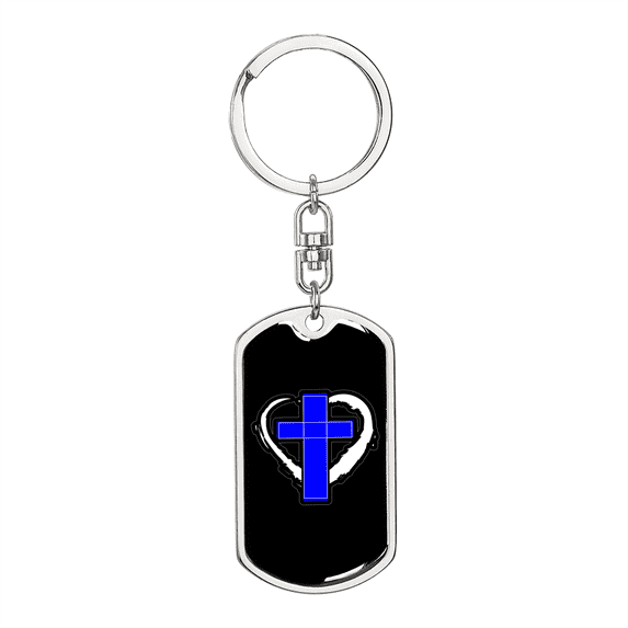 Blue Cross Stainless Steel or 18k Gold Premium Swivel Dog Tag Keychain
